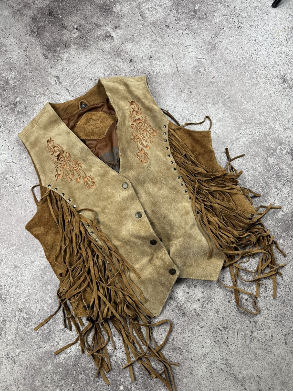 Cowboy Equipment Stars & Stripes 00s vintage real leather suede western vest Size M / US 6-8 / IT 42-44 - 4 Thumbnail