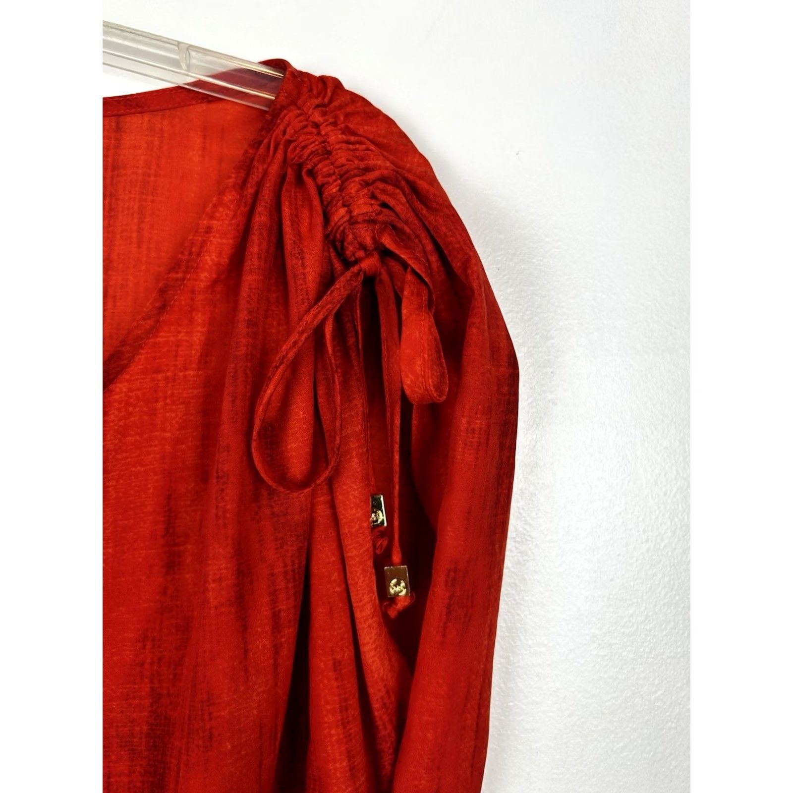 Michael Kors Michael Kors Tie Womens S Red Peplum Top Tunic Roushed Shoulders Office Size S / US 4 / IT 40 - 4 Thumbnail