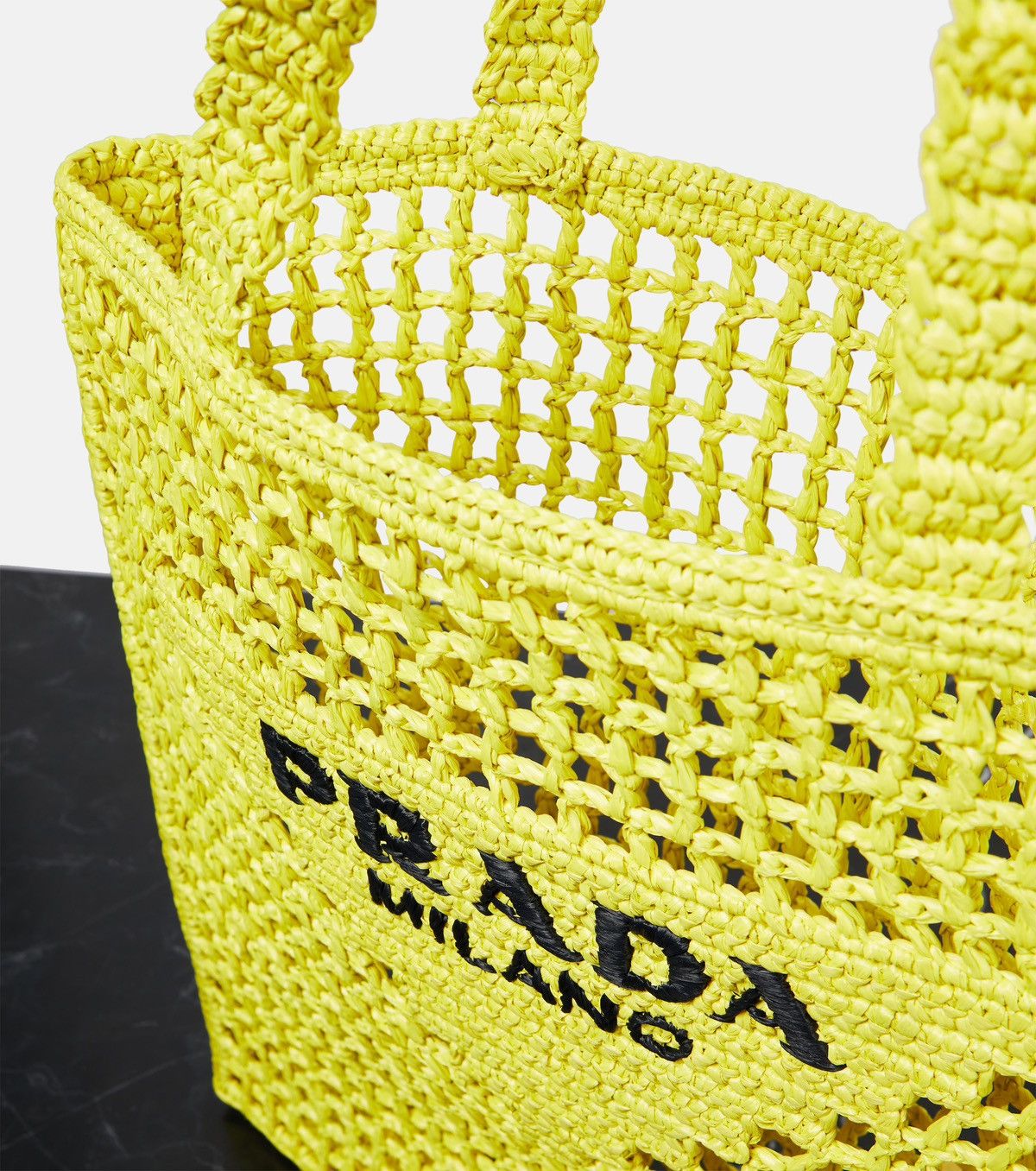 Prada Logo Raffia Crochet Tote Bag in Acid Green Size ONE SIZE - 4 Thumbnail
