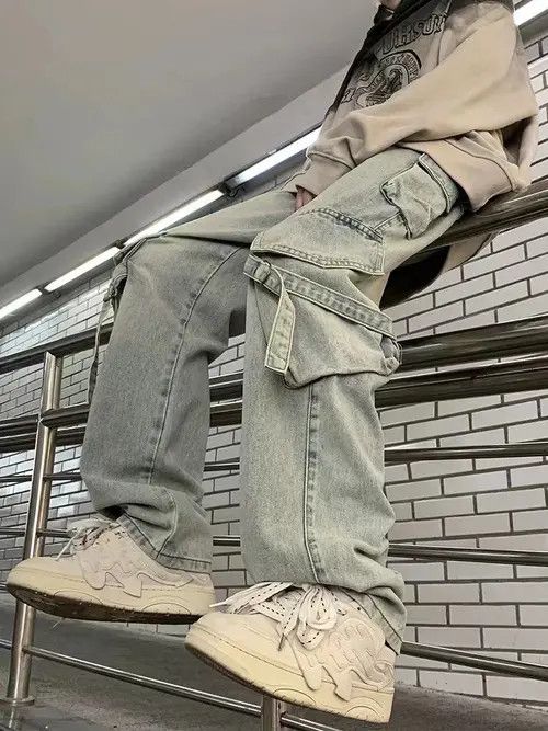 VIBE Multi Pocket Cargo Wide Leg Flare Jeans Size US 32 / EU 48 - 6 Thumbnail