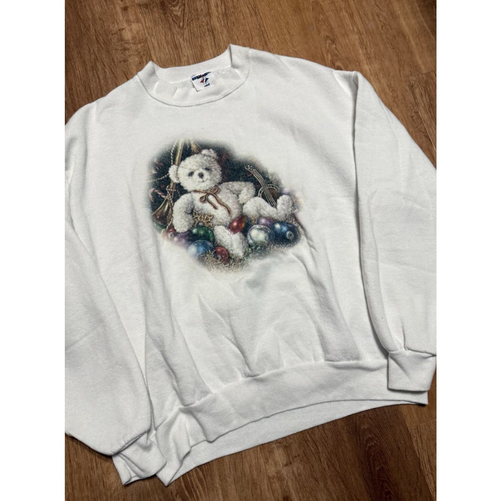 Jerzees VINTAGE Teddy Bear Crewneck Sweater Grandma Sweater Cute White Womens Large JERZEES Crew Neck 90s Animals Pullover DIY? Size L / US 10 / IT 46 - 5 Thumbnail