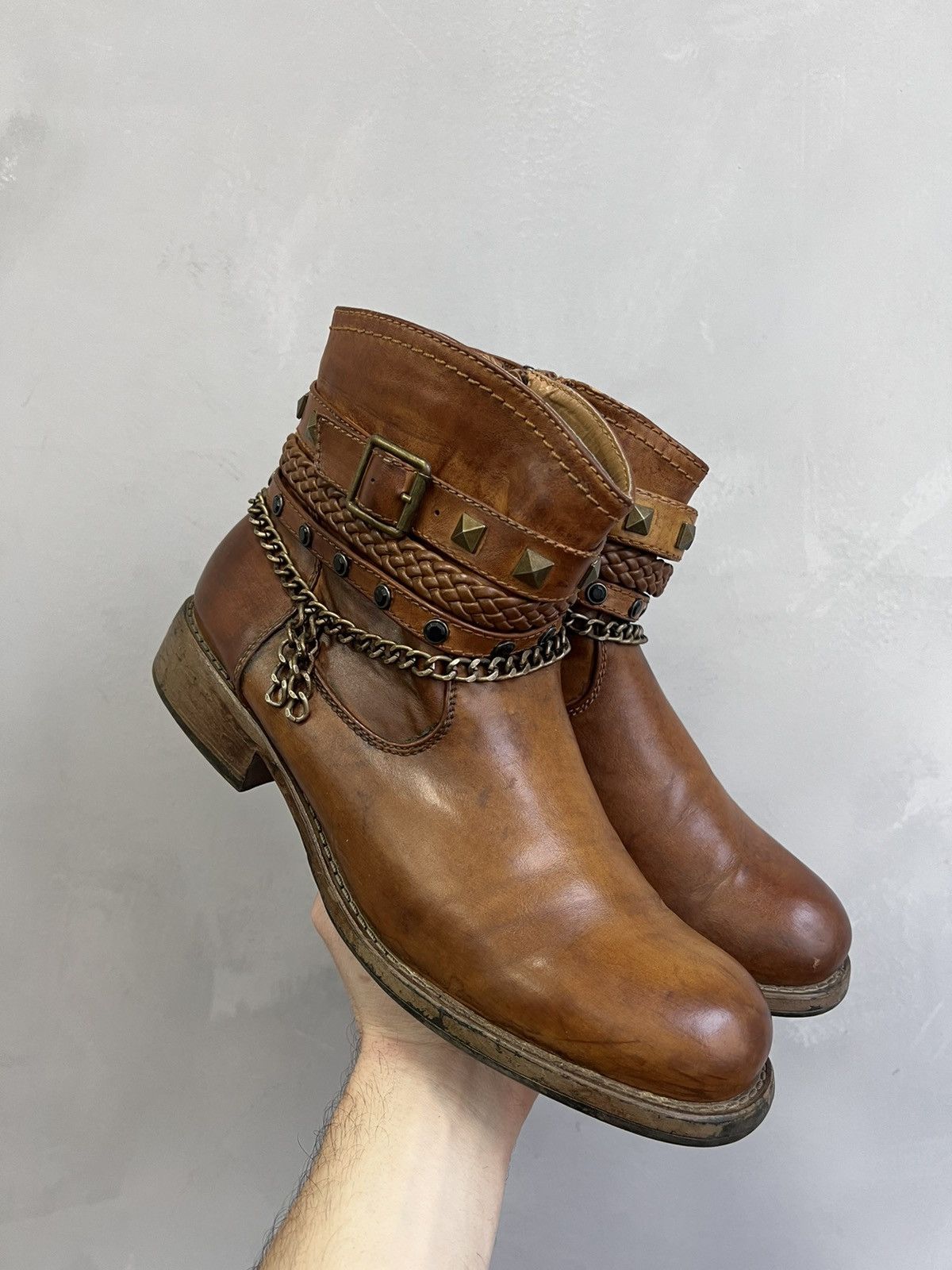 Vintage Cowboy GUIDI STYLE CHAIN boots Distressed Leather Size US 7.5 / EU 40-41 - 8 Thumbnail