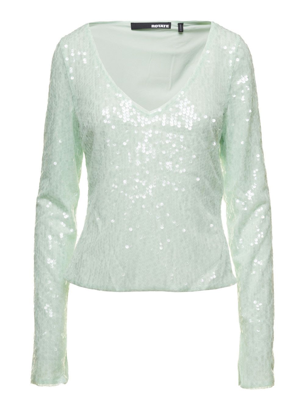 ROTATE Green Long Sleeve Top with All-Over Sequins in Recycled Fabric Woman Size M / US 6-8 / IT 42-44 - 1 Thumbnail