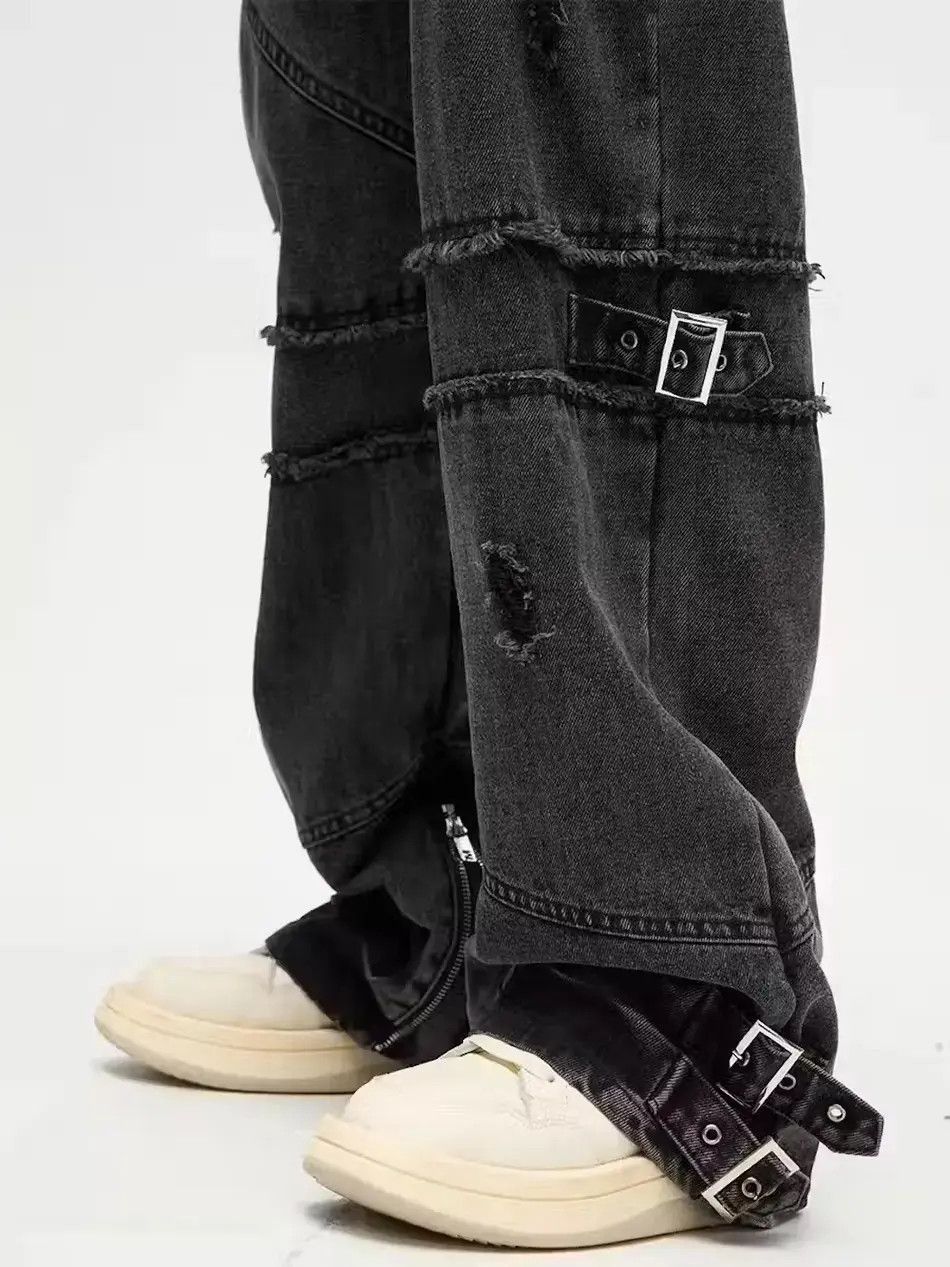 Japanese Brand Vintage washed lace-up buckle work jeans Size US 32 / EU 48 - 5 Thumbnail