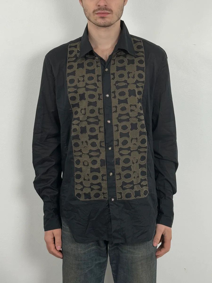 Roberto Cavalli 2000s Roberto Cavalli Black Mafia Khaki Shirt Size US M / EU 48-50 / 2 - 2 Thumbnail