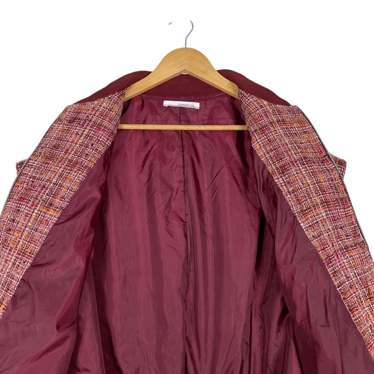 Japanese Brand ELENCARE DUE Red Tweed Bomber Jacket #1113-C51 Size US M / EU 48-50 / 2 - 12 Thumbnail