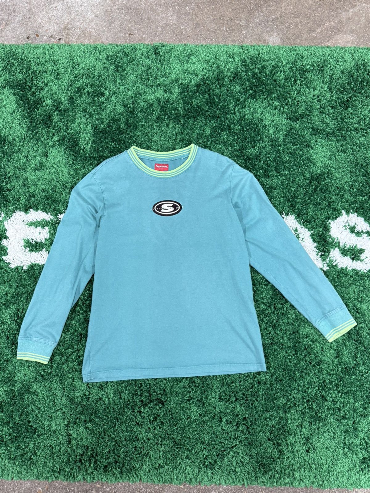 Supreme Supreme Striped Rib Logo New York S Teal Oval Long Sleeve Size US M / EU 48-50 / 2 - 1 Thumbnail