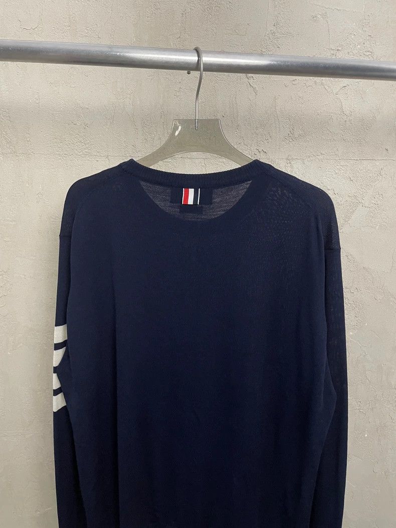 Thom Browne Thom Browne Dark blue four-striped wool round-neck sweater Size US XL / EU 56 / 4 - 4 Thumbnail