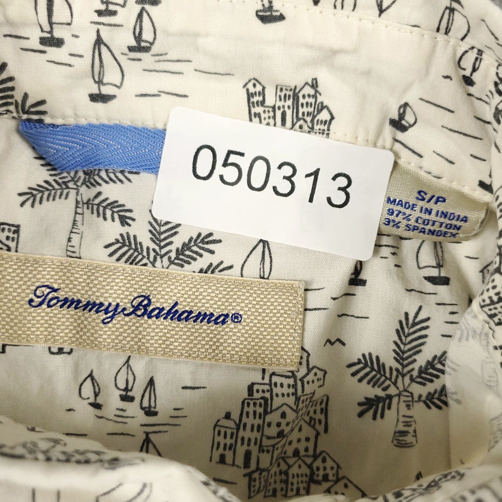 Tommy Bahama Tommy Bahama Shirt Mens Small Off-White Gray Cotton Button Up Short Sleeve Geometric Pattern Size US S / EU 44-46 / 1 - 8 Thumbnail