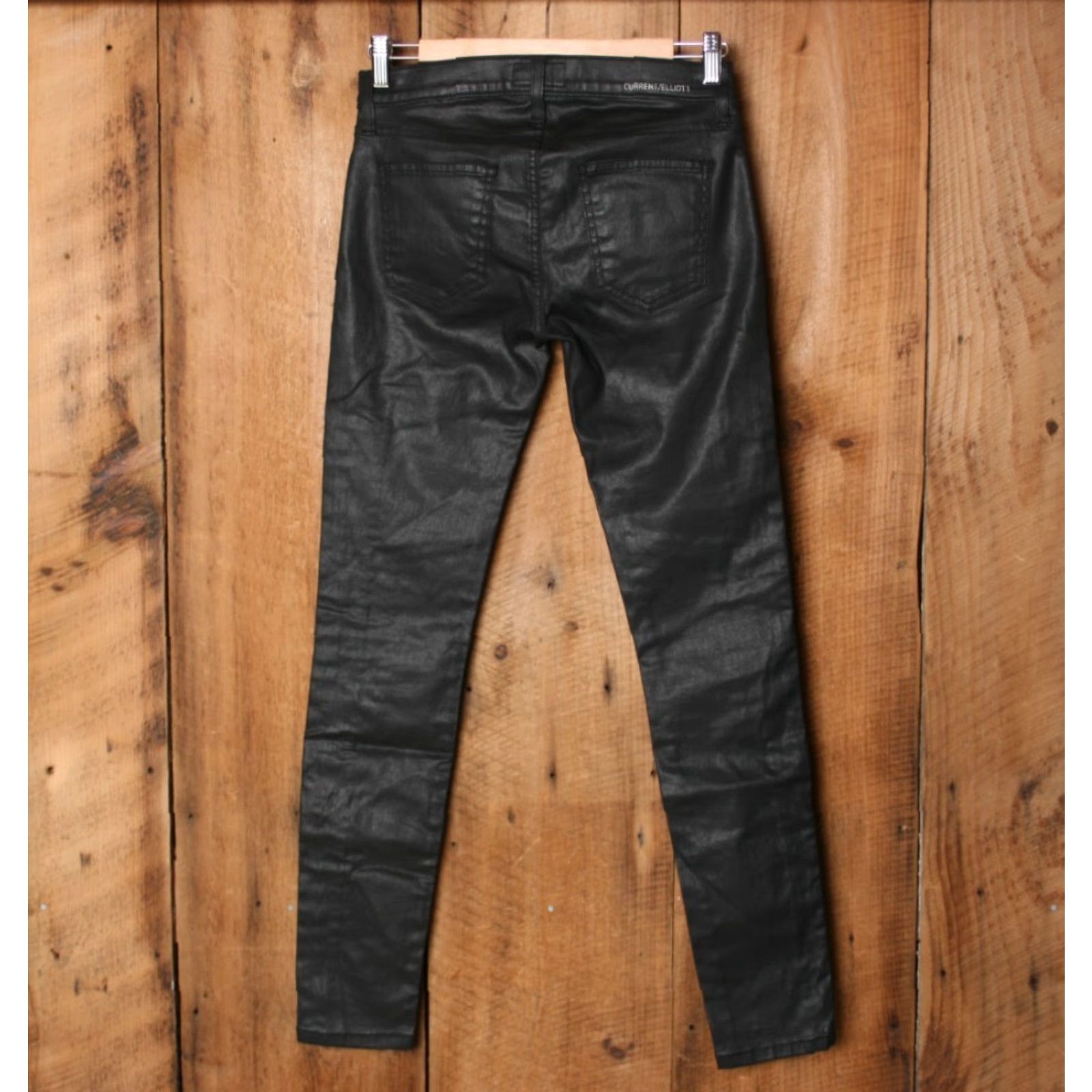 Vintage Current/Elliott The Sweeney Coated Black Stretch Skinny Moto Jeans Sz 26 Women Size 26" / US 2 / IT 38 - 4 Thumbnail