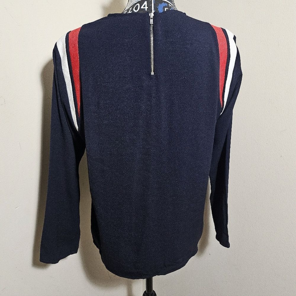 Maje Maje Crew Neck Varsity Stripe Navy Blue Red White Sweater 3 Size L / US 10 / IT 46 - 3 Thumbnail