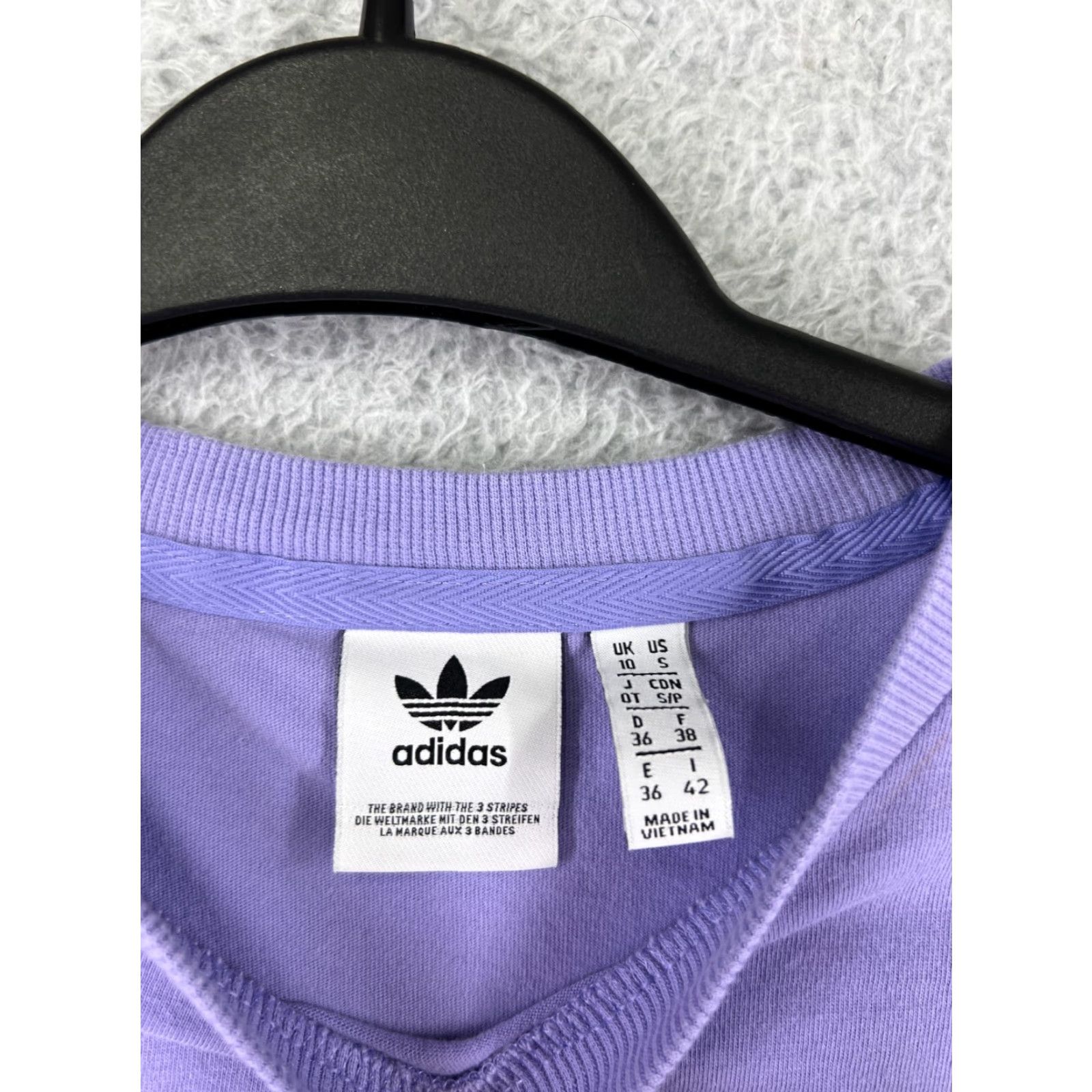 Adidas VINTAGE? No. Adidas Shirt Womens Small Purple Oversize Spellout Trefoil 100% Cotton 3 Stripe Size S / US 4 / IT 40 - 4 Thumbnail