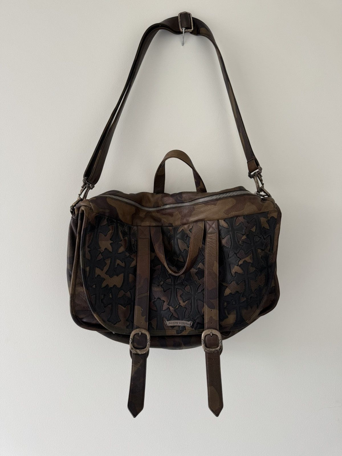 Chrome Hearts XL Camo Leather Messenger Bag  Vip Release, Men's
