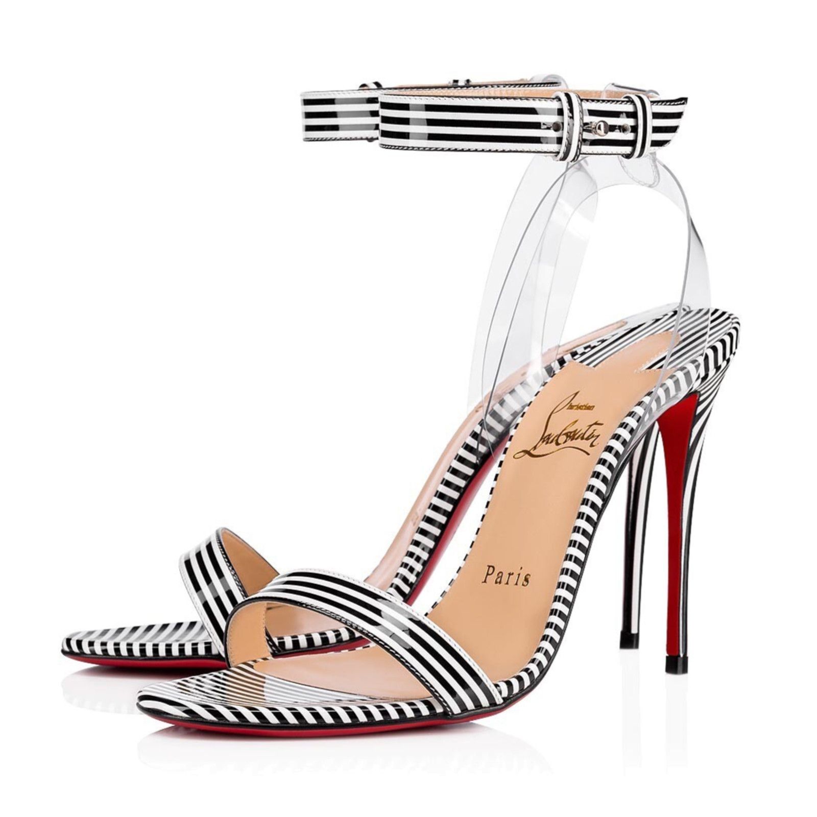 Christian Louboutin Christian Louboutin Jonatina 100 Black White Stripes Patent Size US 7 / IT 37 - 1 Thumbnail