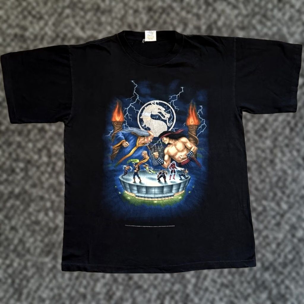 Olive Vintage 1992 Mortal Kombat Live Tour Shirt Sz XL Midway Video Game PlayStation Graphic Print Short Sleeve Size US XL / EU 56 / 4 - 1 Thumbnail