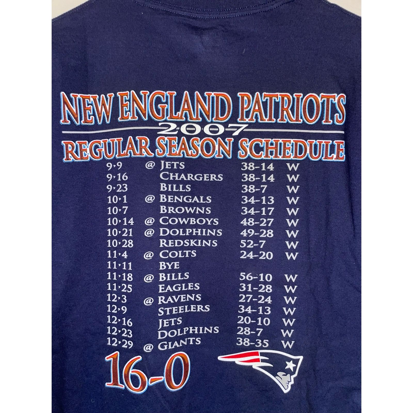 NFL Y2K New England Patriots Shirt 16-0 Undefeated Blue Tee NFL Size US L / EU 52-54 / 3 - 7 Thumbnail