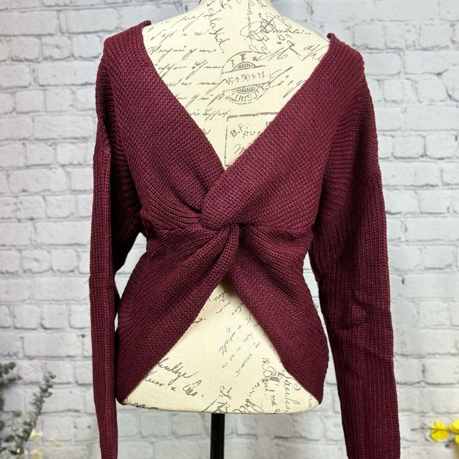 Other Reversible Twisted Knit Long Sleeve Fall Sweater Burgundy M Size M / US 6-8 / IT 42-44 - 6 Thumbnail