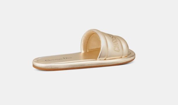 Dior o1w1db11124 Embossed Metallic Lambskin Slides in Gold Size US 8 / IT 38 - 3 Thumbnail