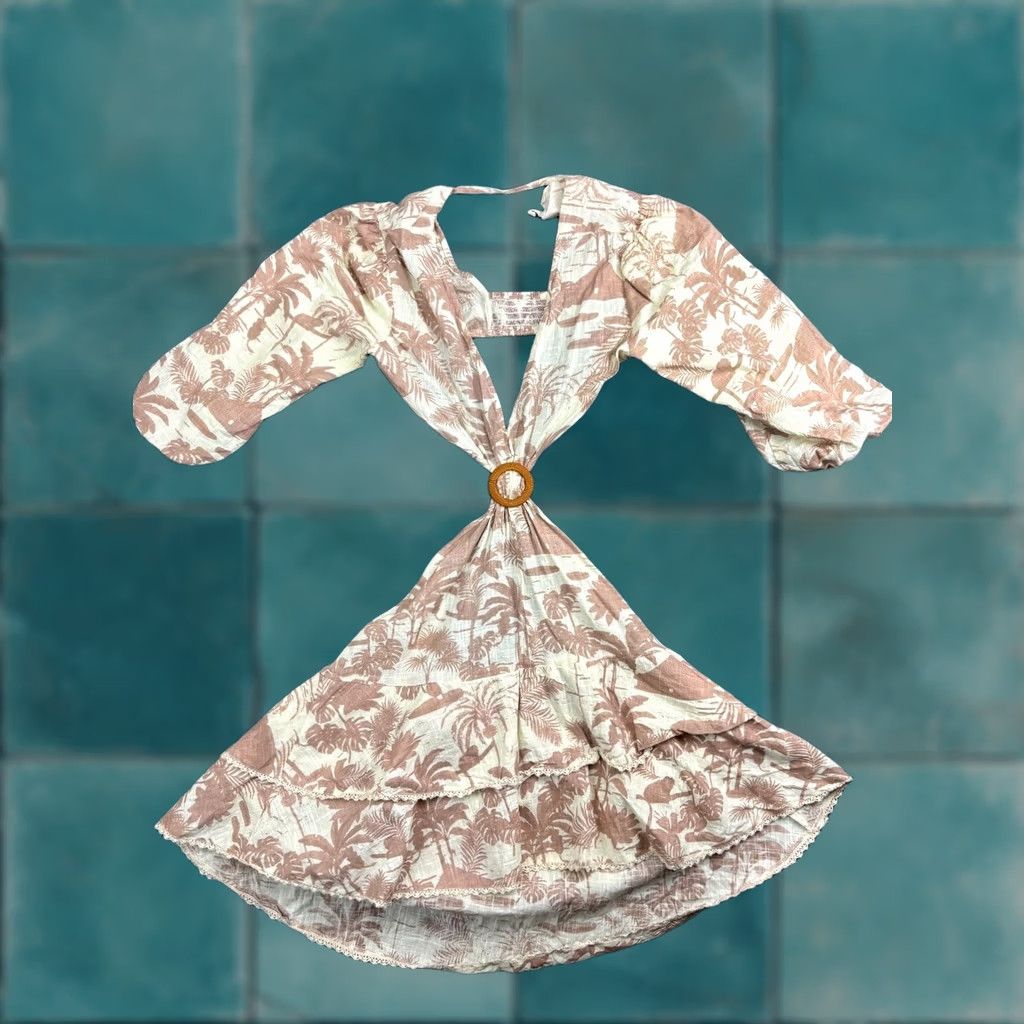 Vintage Z&L Europe Dress Women's Large Beige Floral Cut Out Flowy Boho 3/4 Sleeve Size L / US 10 / IT 46 - 1 Thumbnail