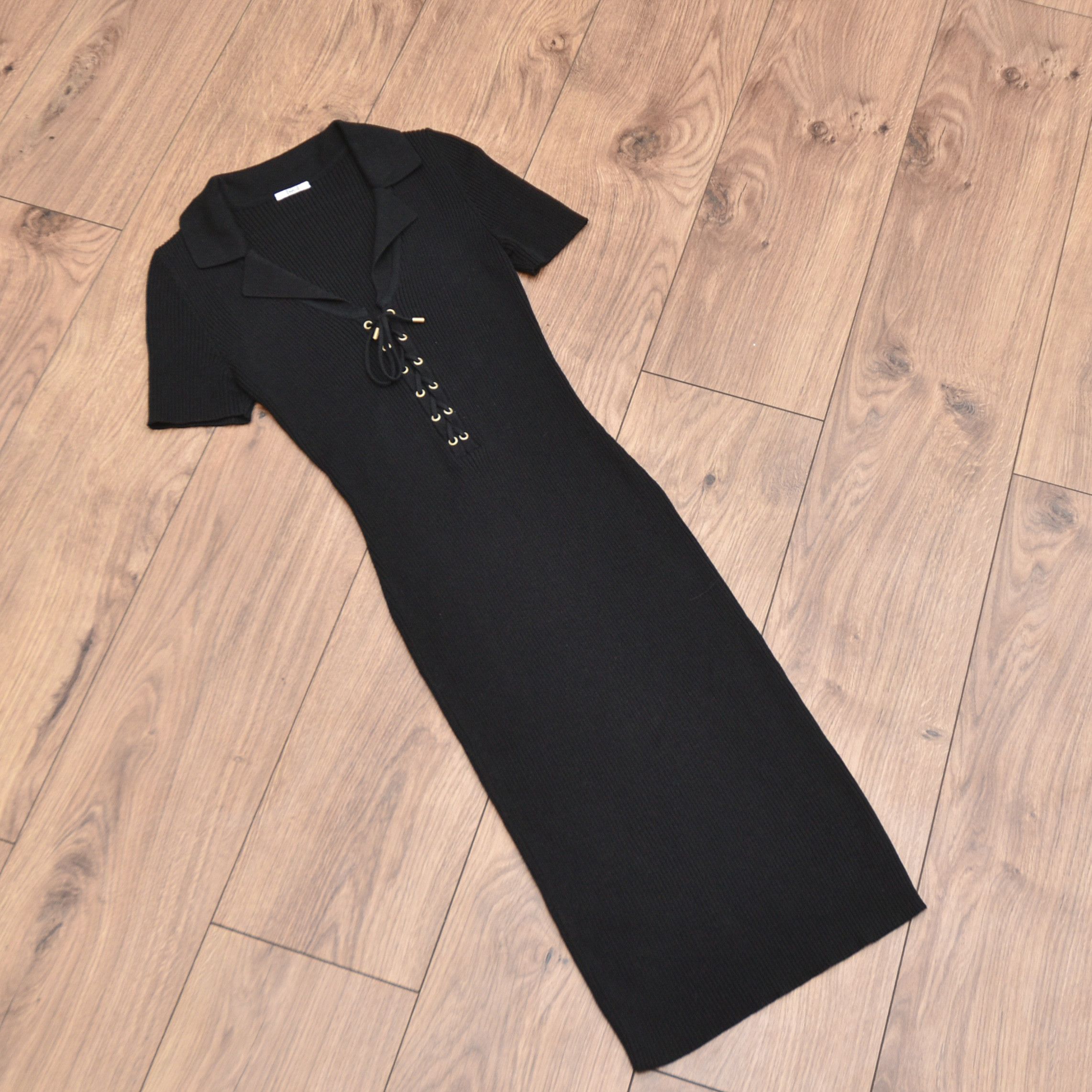 Wolford WOLFORD Ribbed Knit Midi Dress Virgin Wool Cotton Lace Up Size XS / US 0-2 / IT 36-38 - 6 Thumbnail