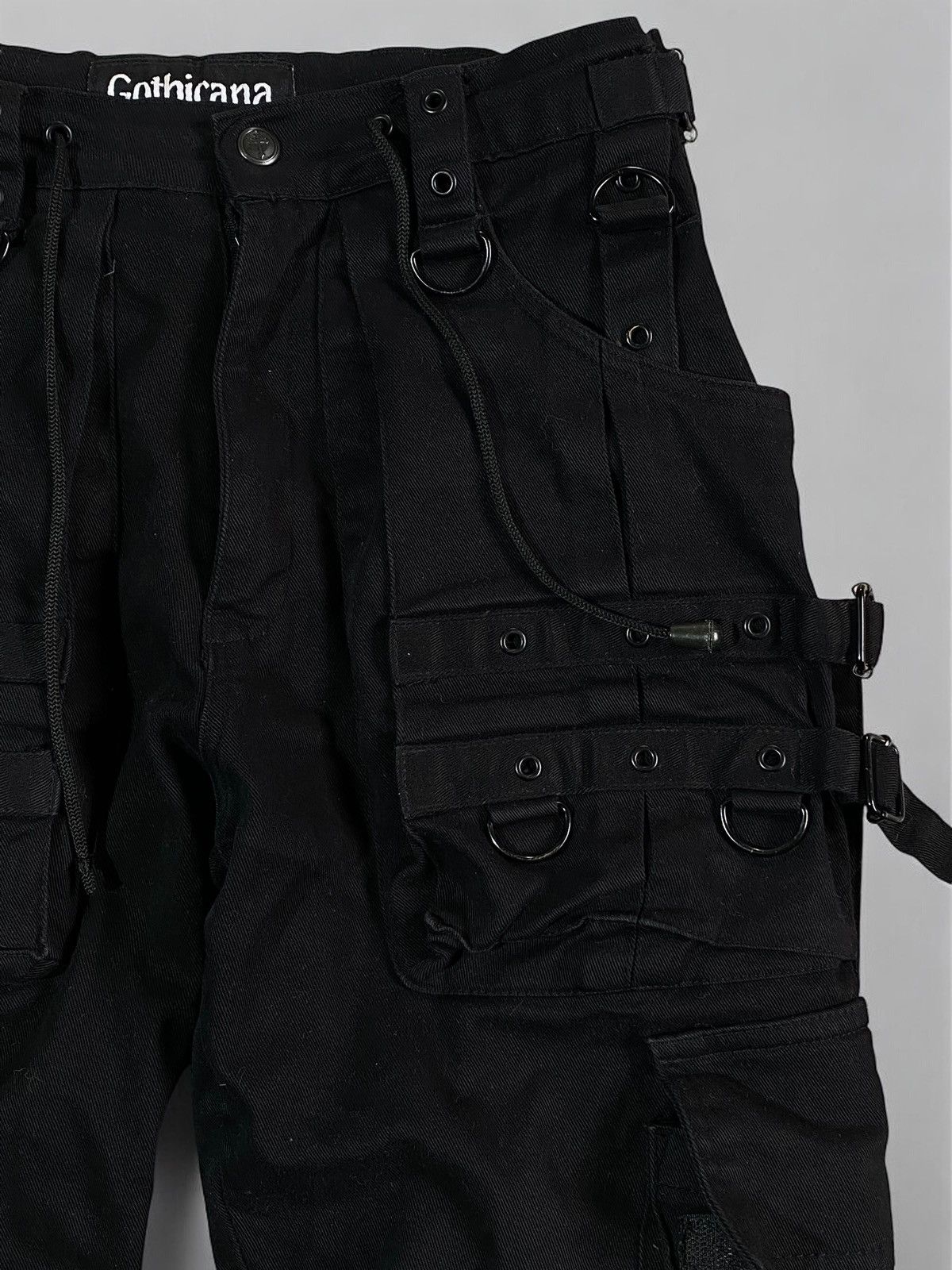 Other 🔥 Y2k GOTHICANA BLACK STRAP PANTS CHAINS CYBER RAVE VIBES Size US 32 / EU 48 - 10 Thumbnail