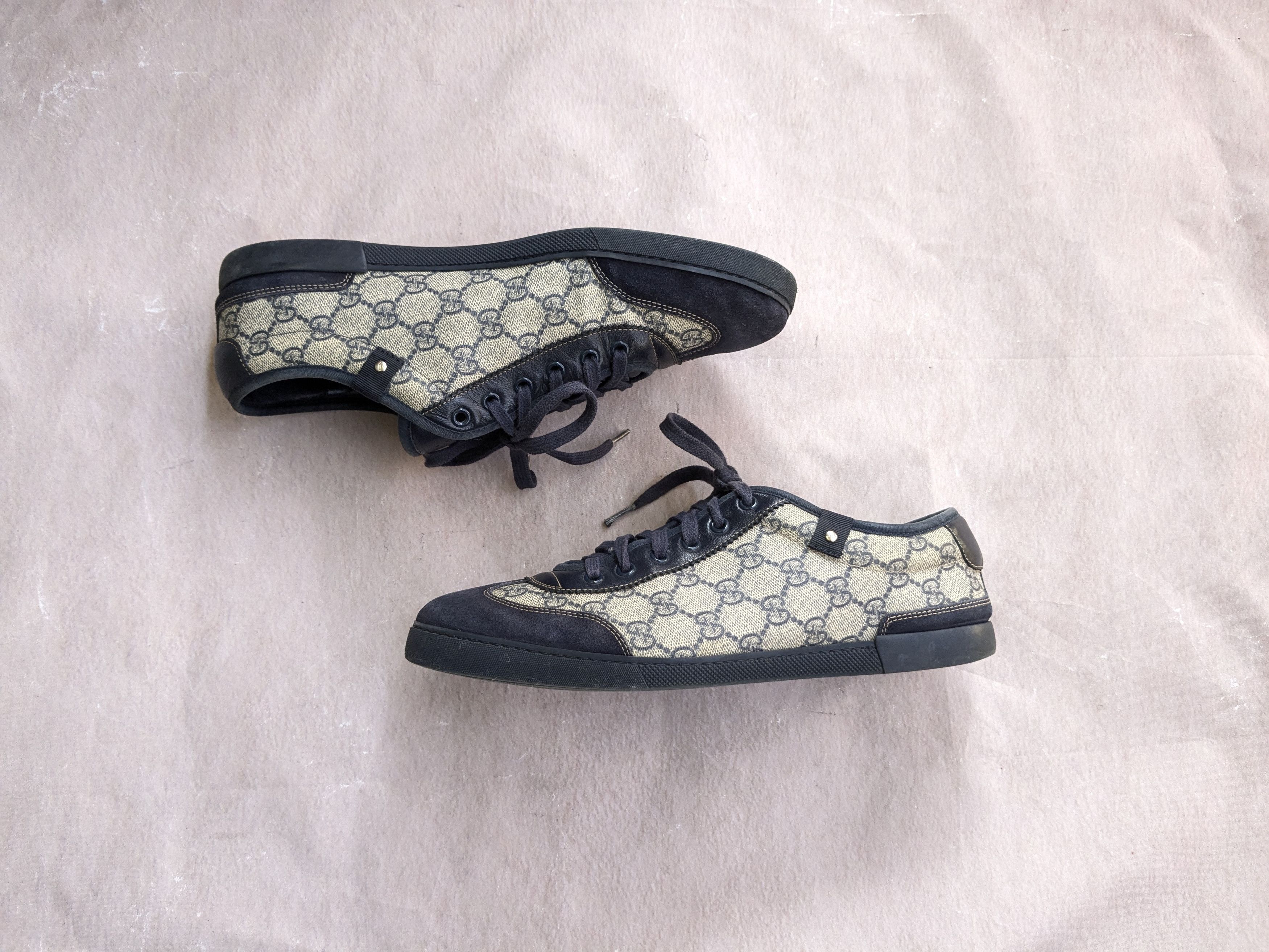 Gucci Gucci Sneakers Navy Blue Low Tops Canvas Suede Monogram Size US 10 / EU 43 - 1 Thumbnail