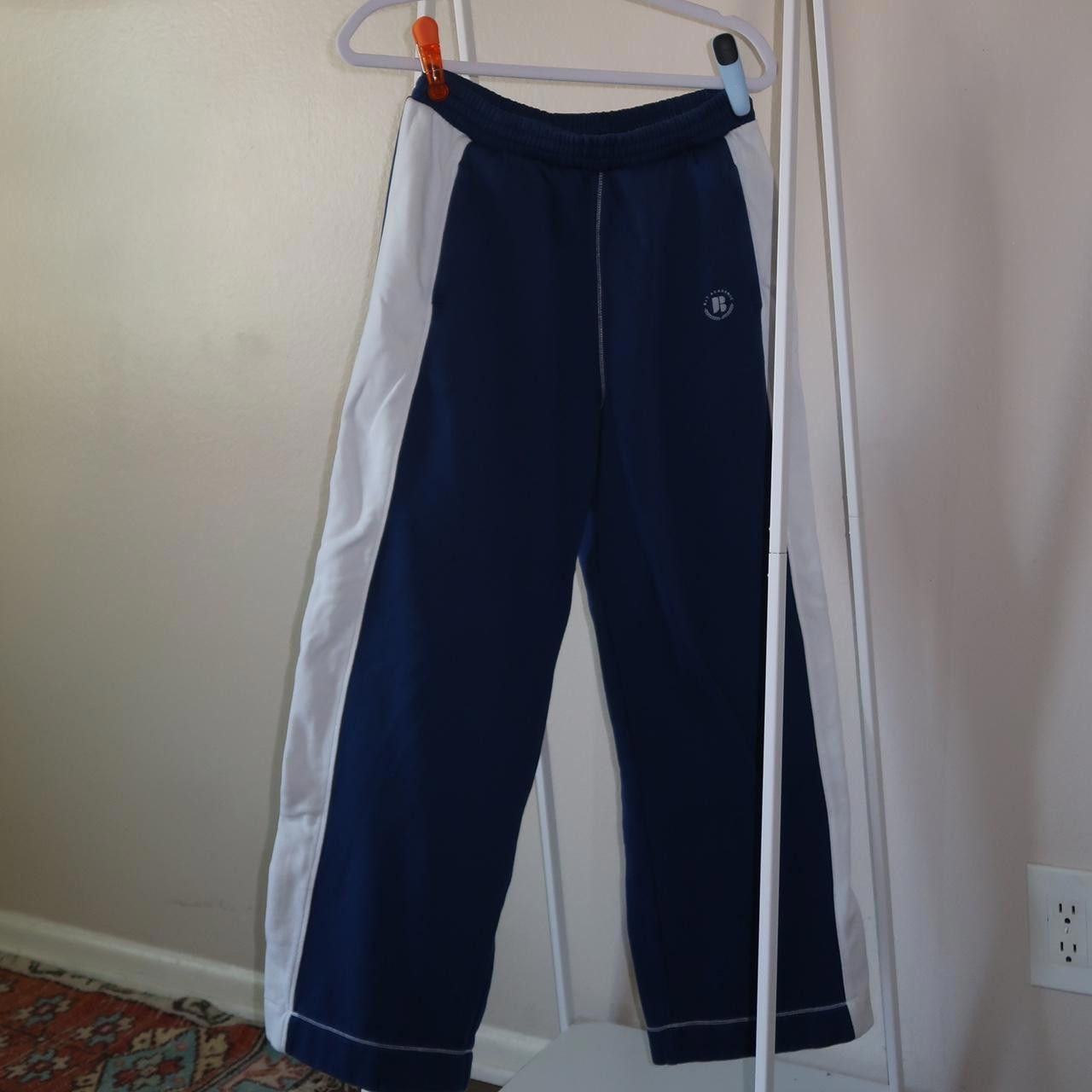 Designer wide leg sweatpants in navy & white💙 Size 32" / US 10 / IT 46 - 2 Thumbnail