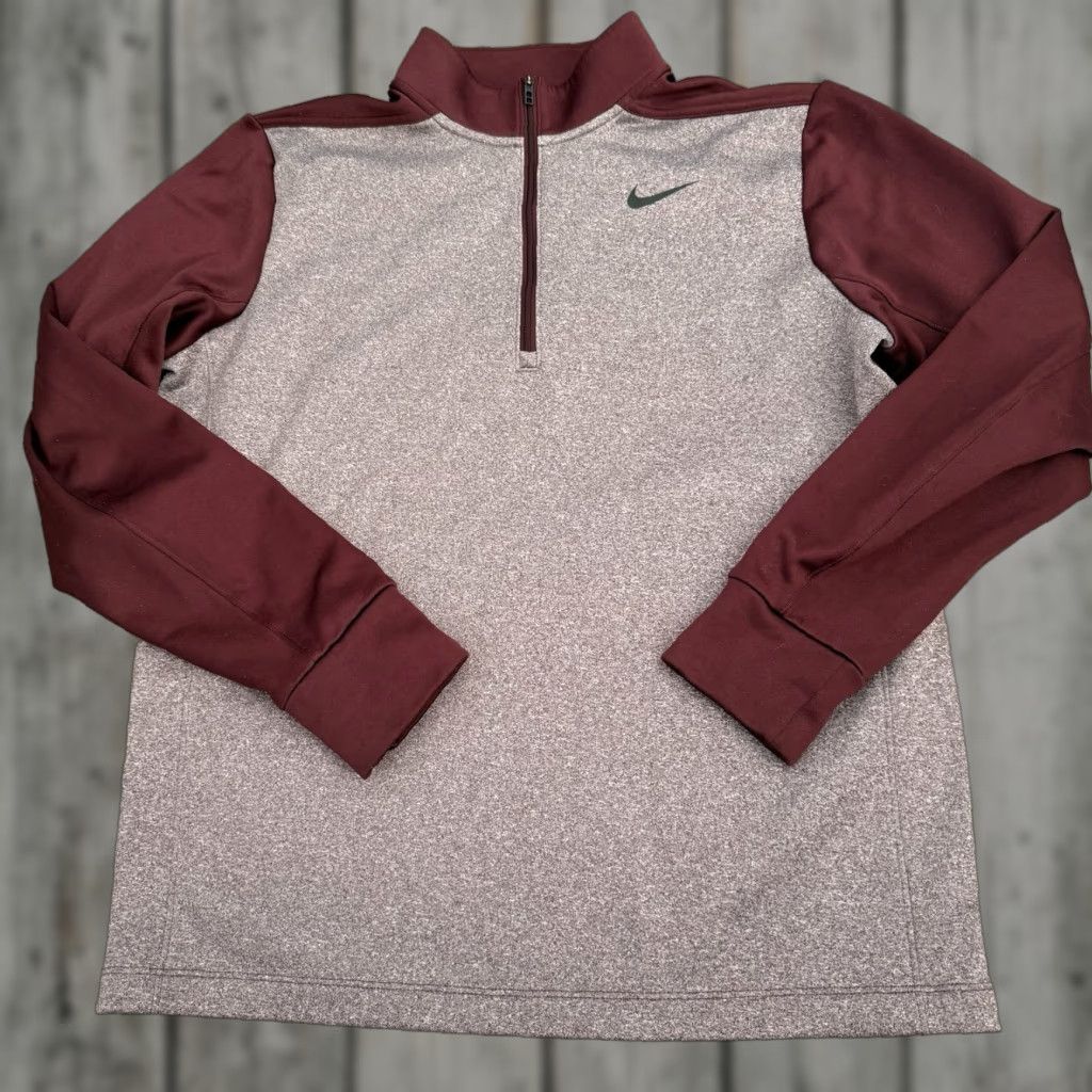 Nike Nike Golf Pullover Shirt Mens Medium Heather Maroon 1/4 Zip Thermal Mock Neck Polyester Logo Zipper Sports Active Size US M / EU 48-50 / 2 - 1 Thumbnail