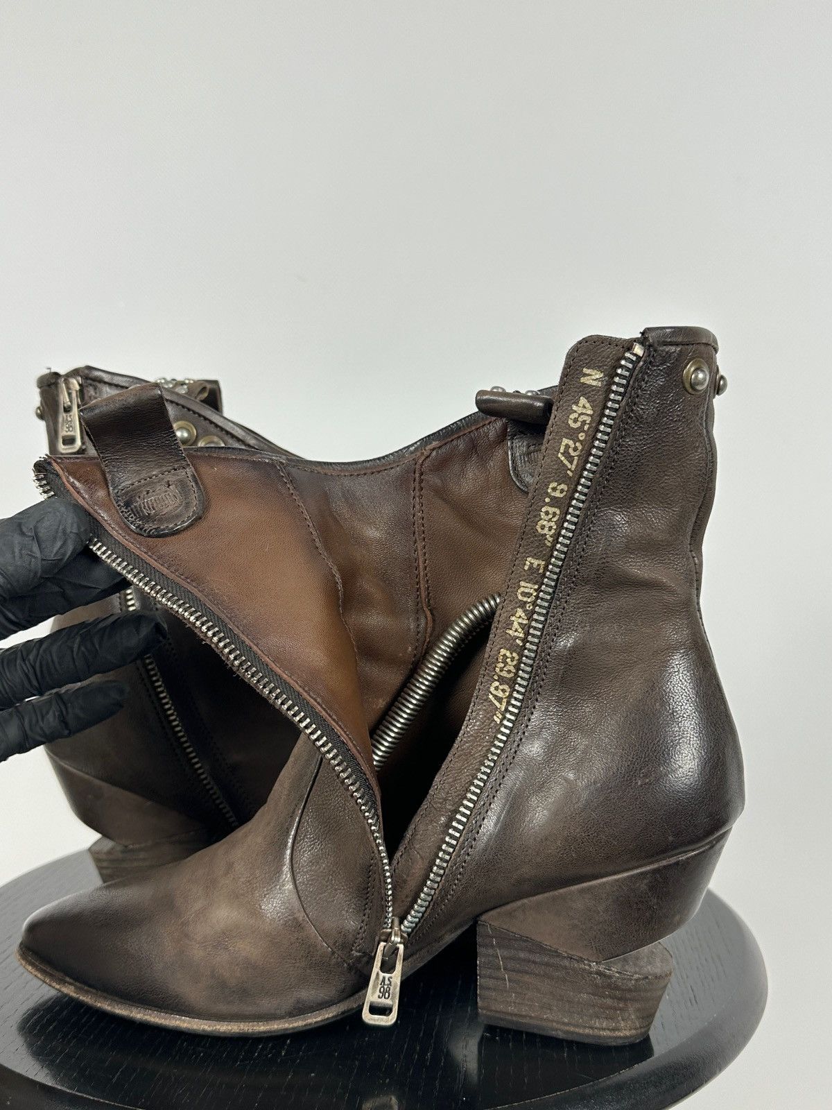 A.S.98 A.S.98. Brown Leather Biker Zip Studded Ankle Boots Size US 8 / IT 38 - 22 Thumbnail