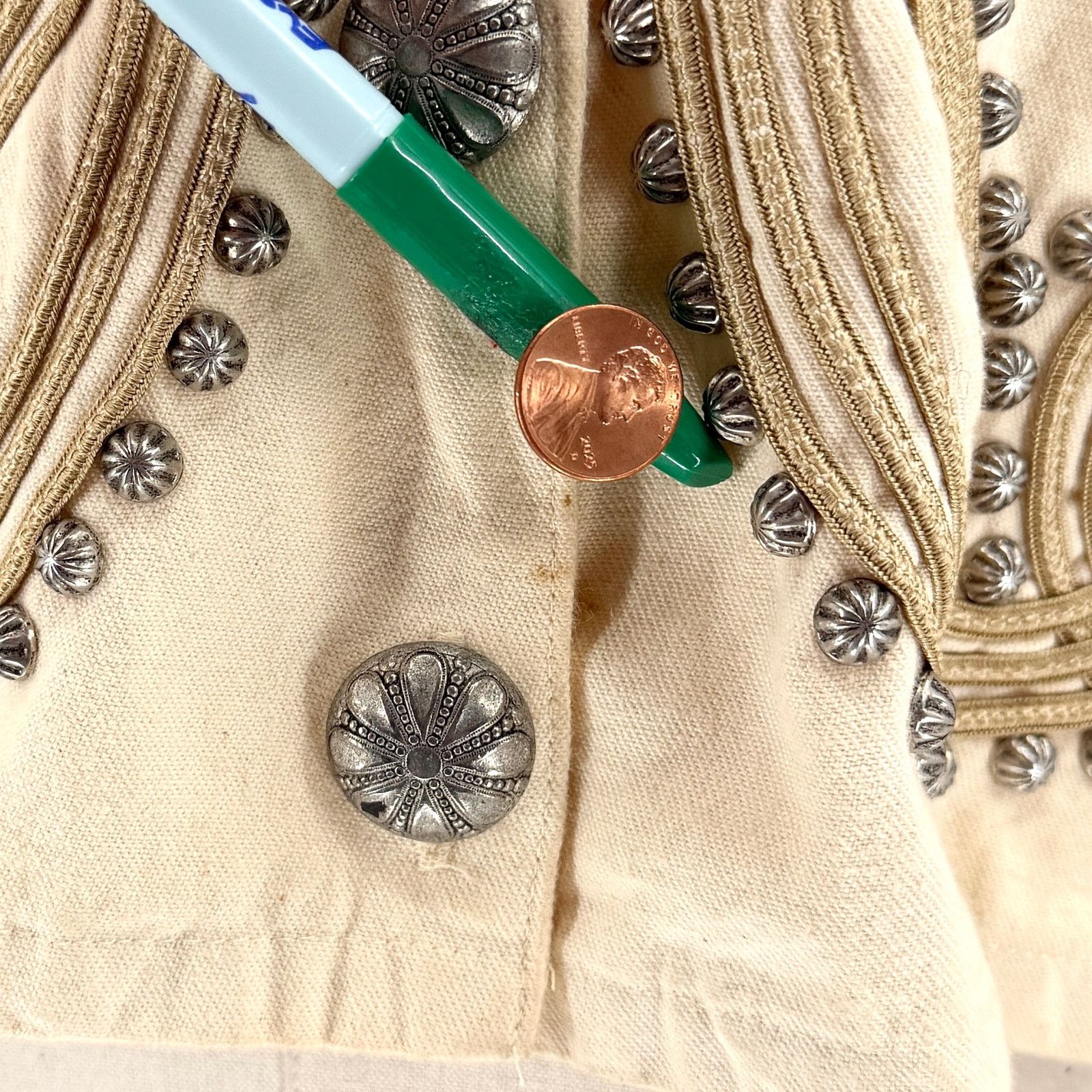 Double D Ranch Vintage 90s Cream 100% Cotton Studded Western Cropped Jacket Size M / US 6-8 / IT 42-44 - 9 Thumbnail