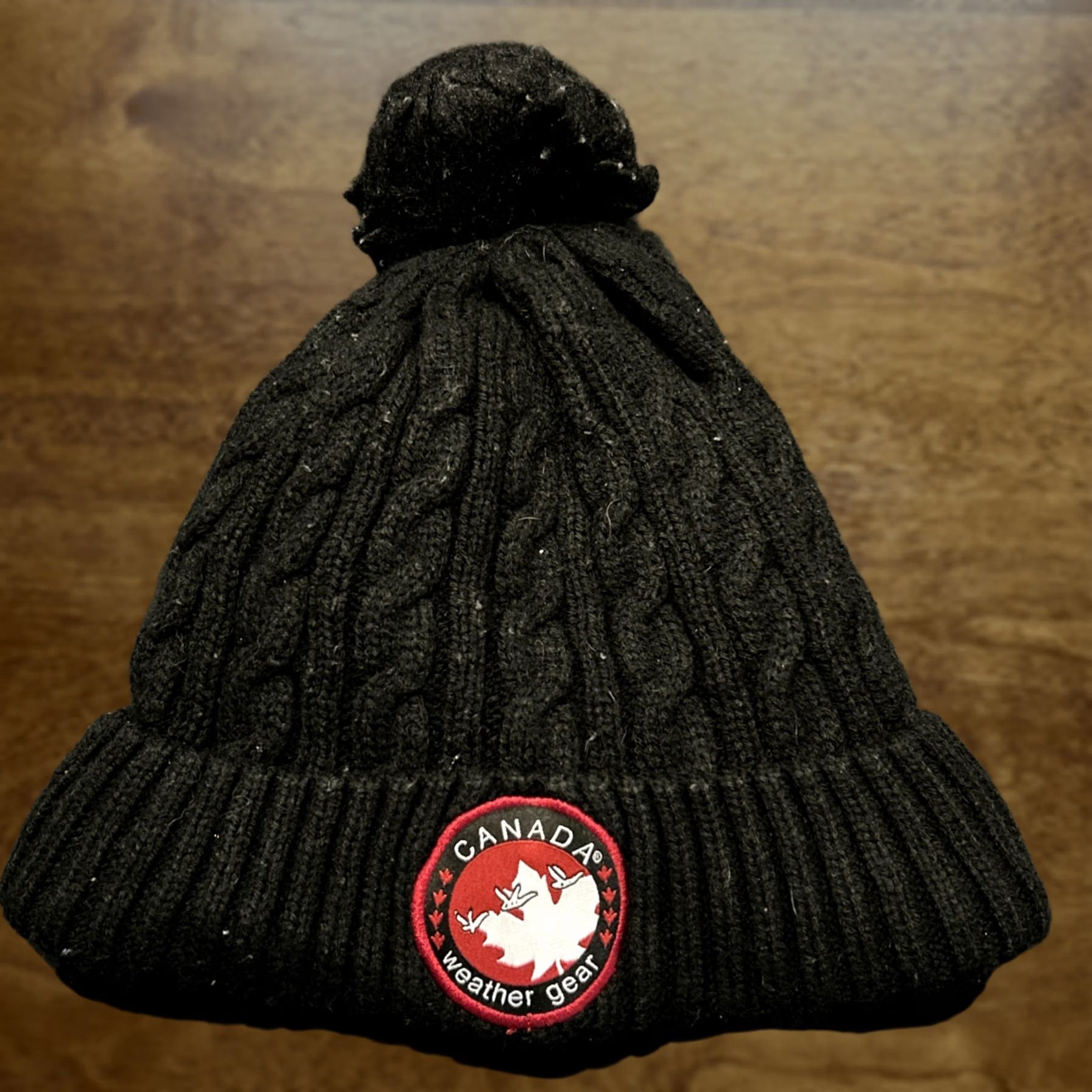 Vintage Canada Weather Gear Pom Hat Women Black Fleece Lined Cable Knit Size ONE SIZE - 1 Thumbnail