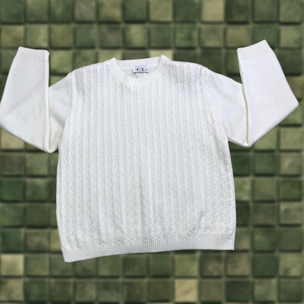 Vintage VINTAGE Cricket Lane Ivory Cable-Knit Womens Sweater Large USA Made Pullover Knit Long Sleeve Casual 80s Size L / US 10 / IT 46 - 1 Thumbnail