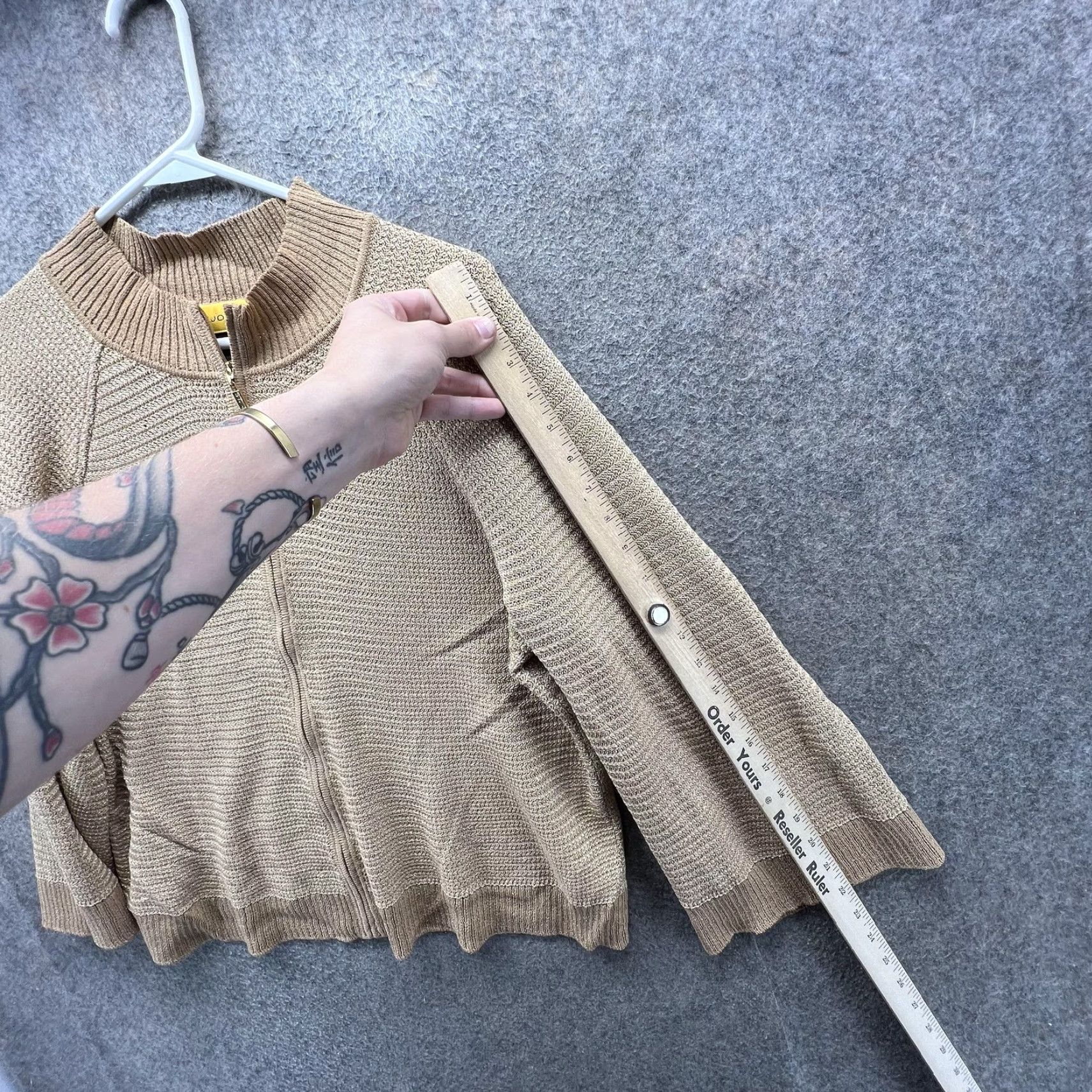 St. John St John Sweater Womens L Beige Full Zip Mock Neck Bell Sleeve Knit Cardigan Size L / US 10 / IT 46 - 3 Thumbnail