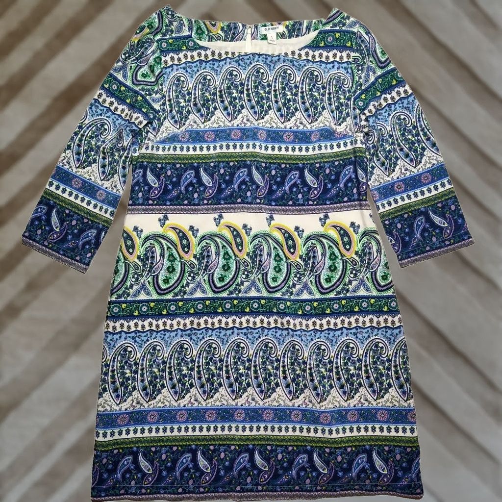 Old Navy OLD NAVY Women Medium Blue Paisley Lined Shift Dress Size M / US 6-8 / IT 42-44 - 1 Thumbnail