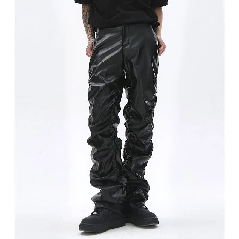 Japanese Brand × Vintage Hip Hop Pleated Pu Leather Pants Harajuku Retro Streetwear Size US 29 - 3 Thumbnail