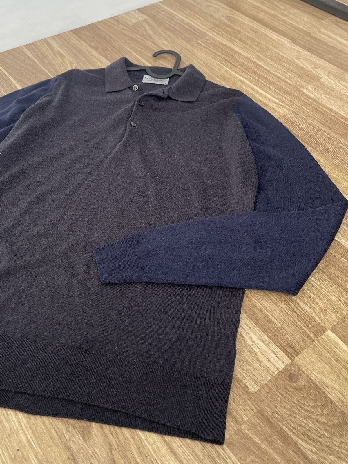 John Smedley John Smedley Grey/Navy Knit Wool Polo Shirt Size Medium Size US M / EU 48-50 / 2 - 6 Thumbnail