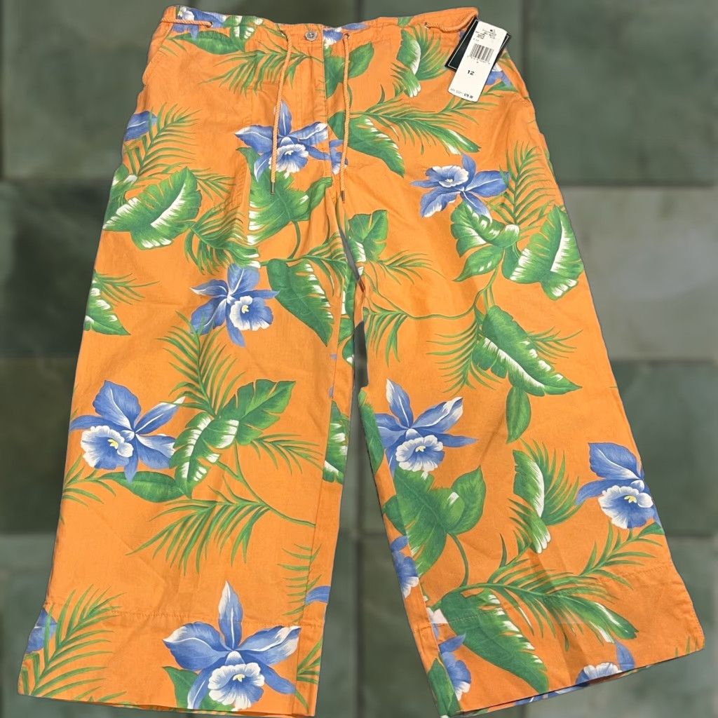 Ralph Lauren Lauren Ralph Lauren Hawaiian Floral Orange Tropical Capri Crop Pants Sz 12 Womens Size 34" / US 12 / IT 48 - 1 Thumbnail
