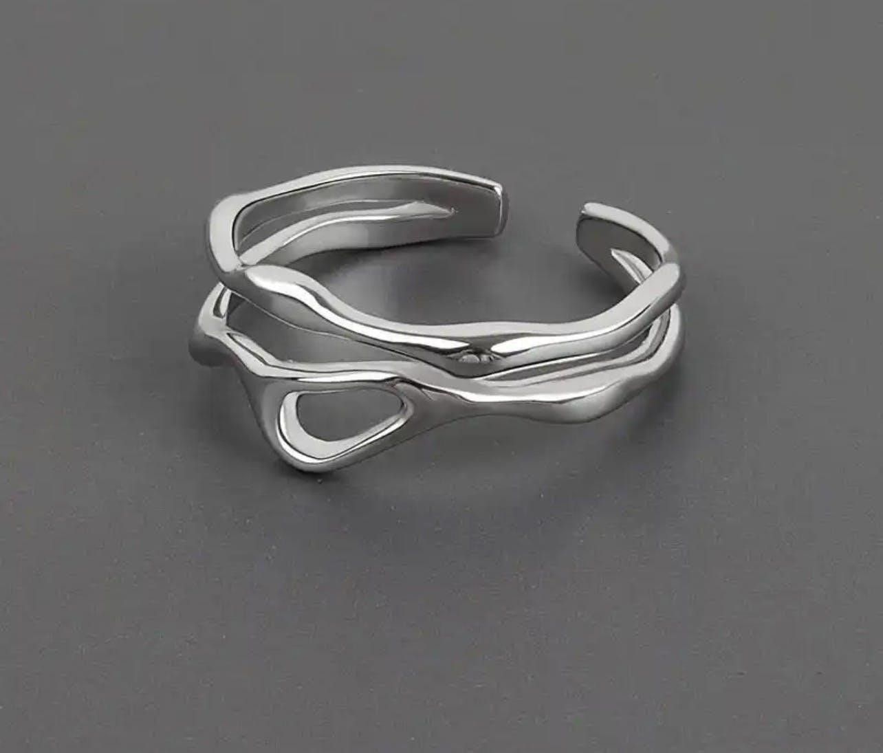 Jewelry Geometric Hollow double Adjustable Rings Size ONE SIZE - 6 Thumbnail