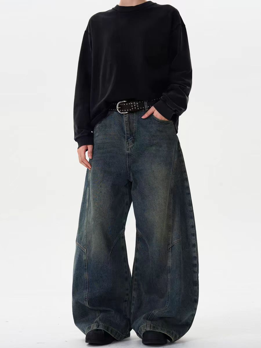 Japanese Brand × Jean Vintage deconstructed washed scimitar baggy wide leg jeans Size US 30 / EU 46 - 1 Thumbnail