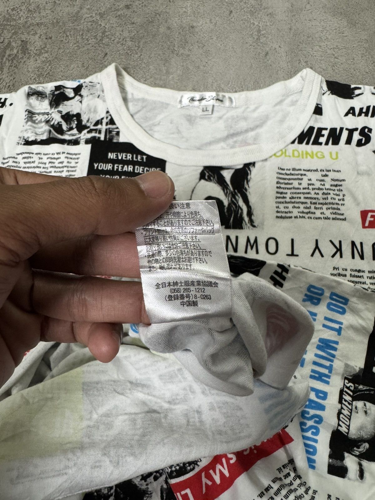 Japanese Brand THUNDER STORM NEWSPAPER HEADLINES GRAPHIC T-SHIRT Size US XL / EU 56 / 4 - 7 Thumbnail
