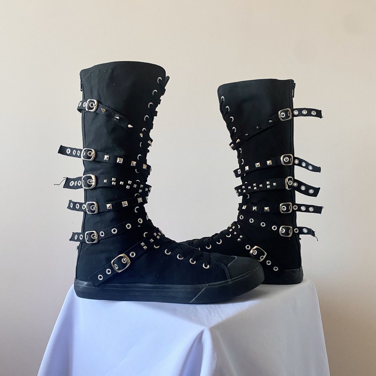 Demonia Cult Punk Gothic Bandage Studded Knee High Boxing Tripp NYC Shoes Size US 13 / EU 46 - 1 Thumbnail