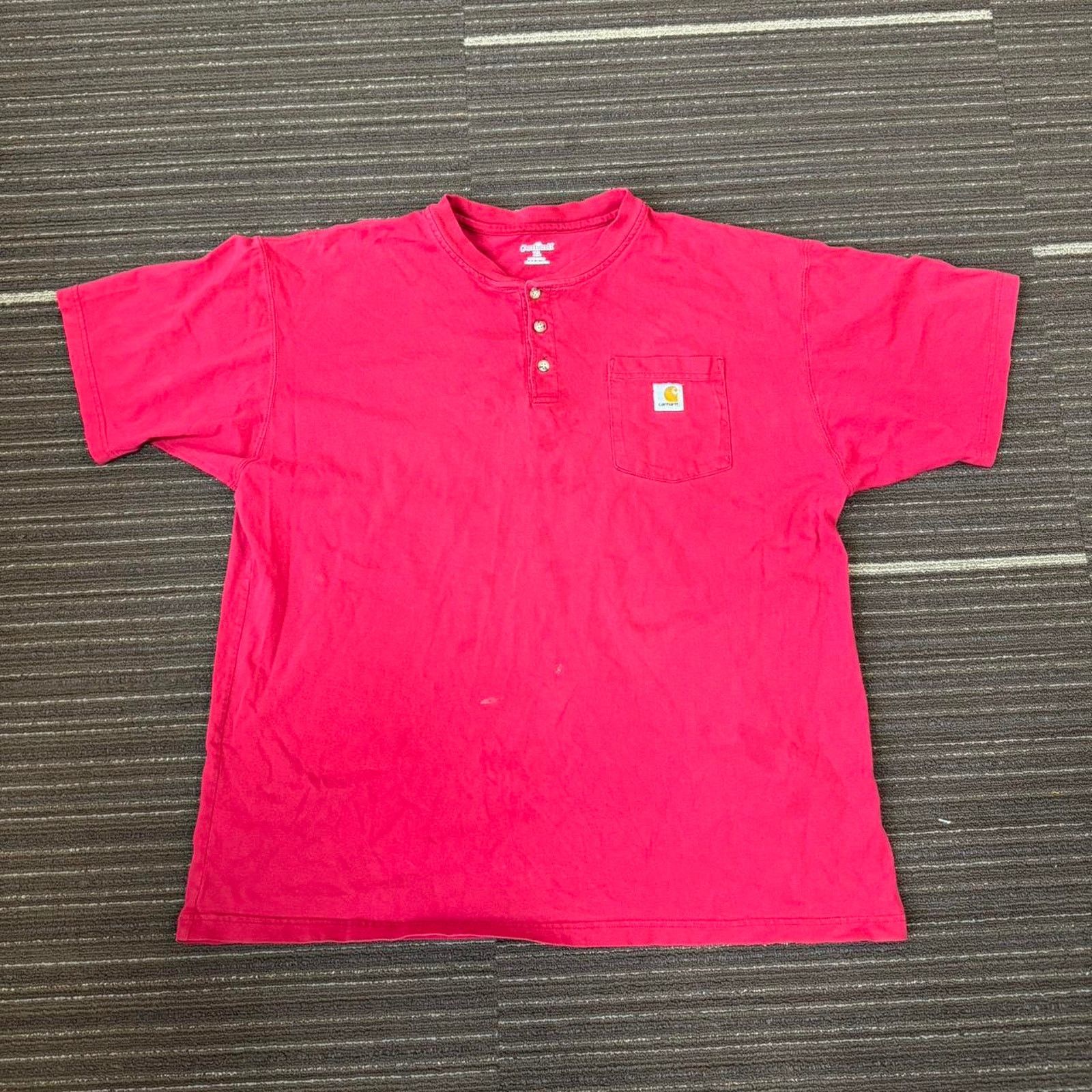 Carhartt Bright Bold Red Distressed Carhart Button Fly Tshirt Size US XL / EU 56 / 4 - 1 Thumbnail