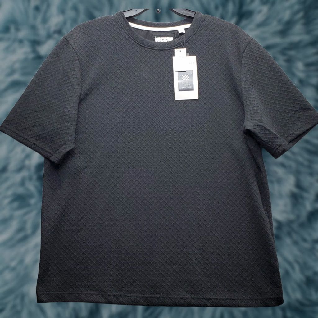 Ike Behar IKE BEHAR T SHIRT Womens XL Black Textured Diamond Weave Short Sleeve Crew Neck Size XL / US 12-14 / IT 48-50 - 1 Thumbnail