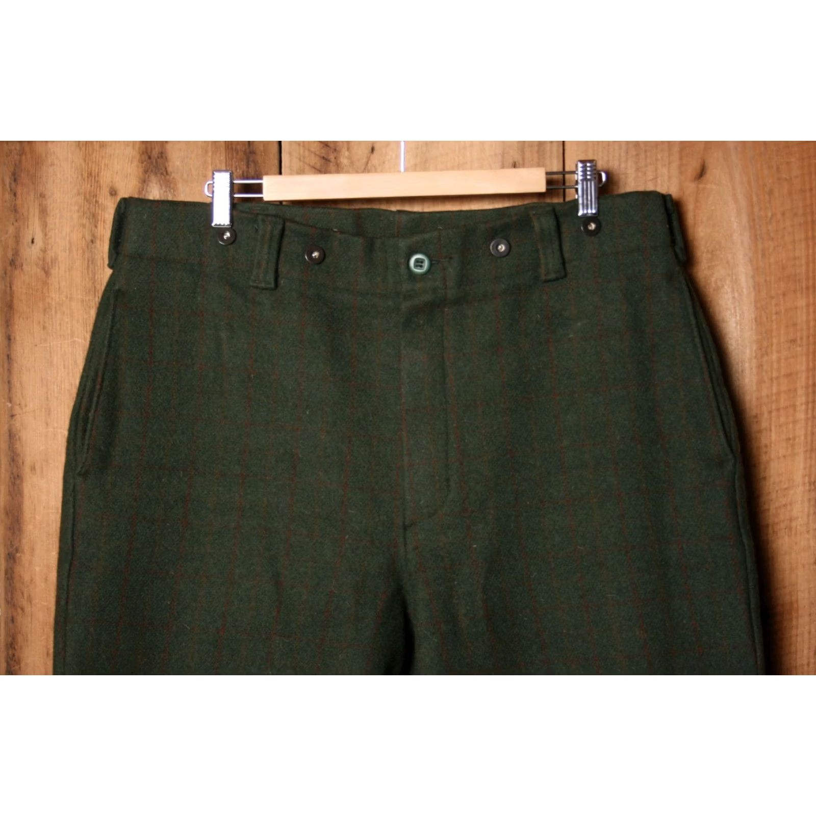 Vintage Woolrich Pants Wool 1929 Green Windowpane Plaid Wool Blend Sz. 36 Inseam 35" Raw Hem Men Boots? Size US 36 / EU 52 - 2 Thumbnail