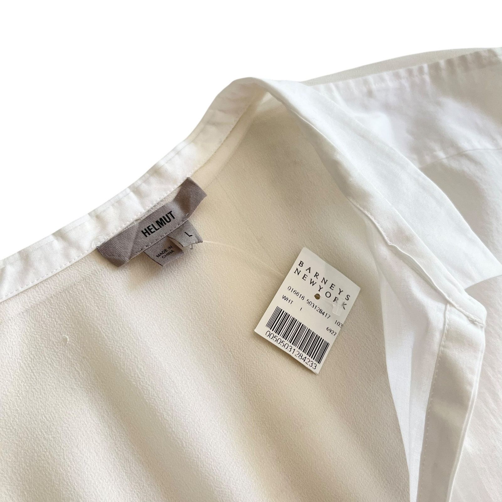 Helmut Lang Helmut Helmut Lang White Cotton Silk Combo Blouse Size L / US 10 / IT 46 - 2 Thumbnail