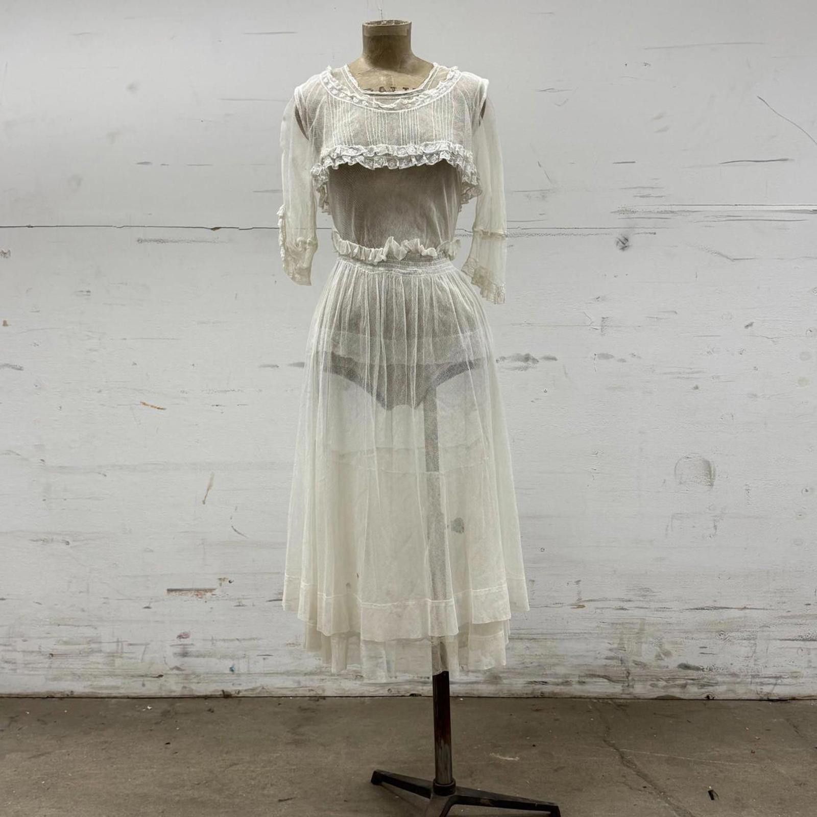 Other Edwardian Vtg 1910s White Lace Tulle Lingerie Dress Antique Size XS / US 0-2 / IT 36-38 - 2 Thumbnail
