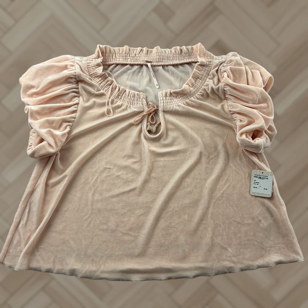 Free People Free People Velour Short Sleeve Top Womens XS Pink Velour Shirt Blouse Shirt Womens XS Pink Velour 90s style Size XS / US 0-2 / IT 36-38 - 1 Thumbnail