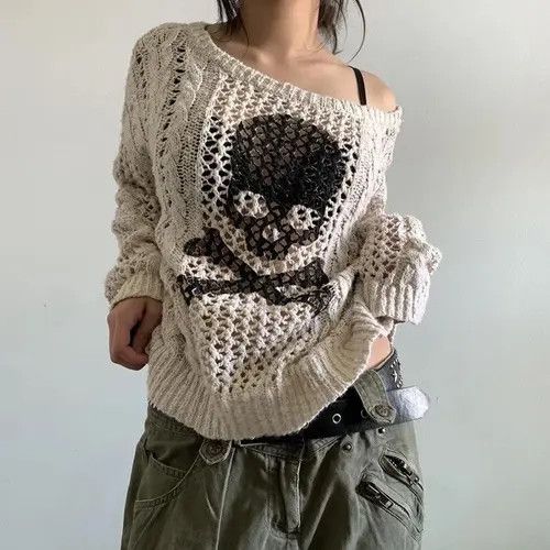 Image of Vintage Harajuku Grunge Y2K Aesthetics Retro Jumpers in White, Women's