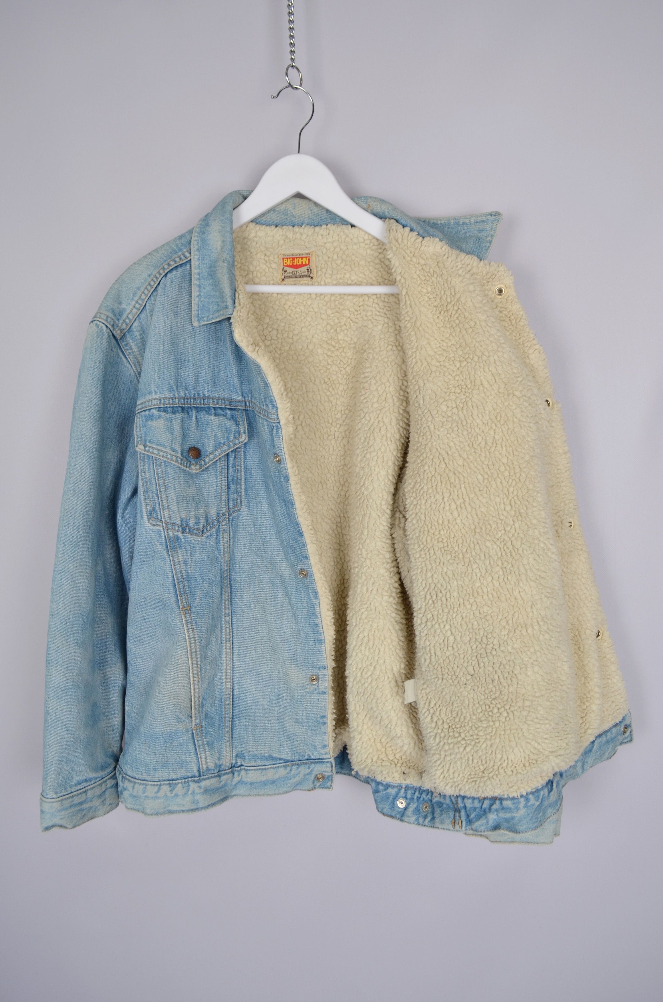 Big John × Vintage Vintage 90s Big-John Denim Trucker Sherpa Blue Jacket RARE Size US L / EU 52-54 / 3 - 21 Thumbnail