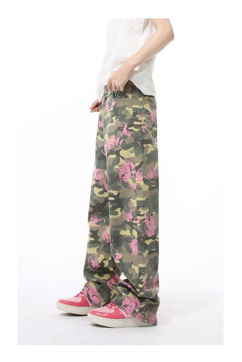 Japanese Brand × Jean Fashion pink rose camouflage heavy loose straight jeans Size US 32 / EU 48 - 6 Thumbnail